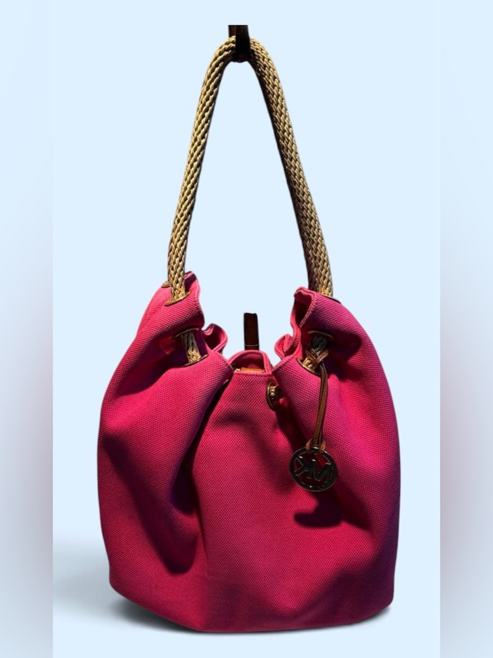 Michael Kors Fuchsia Rope-Handle Canvas Hobo